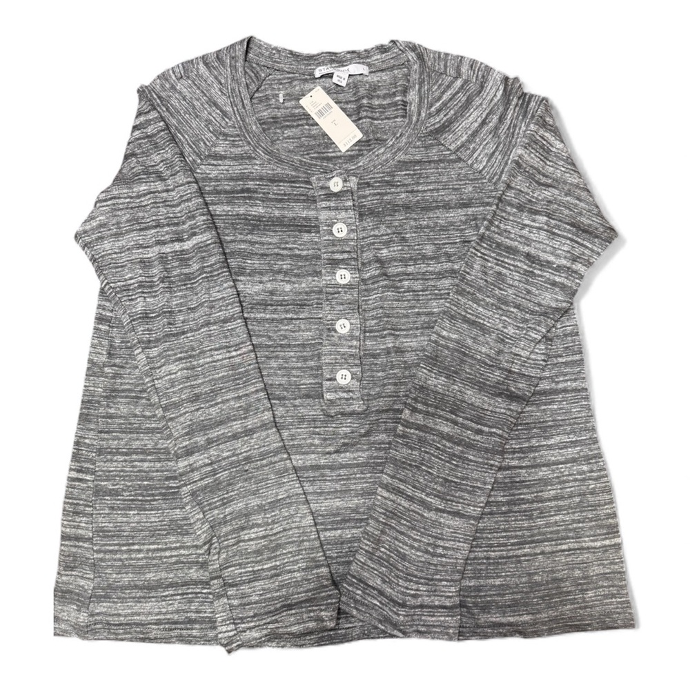 Anthropologie Stateside Gray Henley Top 100% linen Women's Large NWT Made in USA - Picture 4 of 9